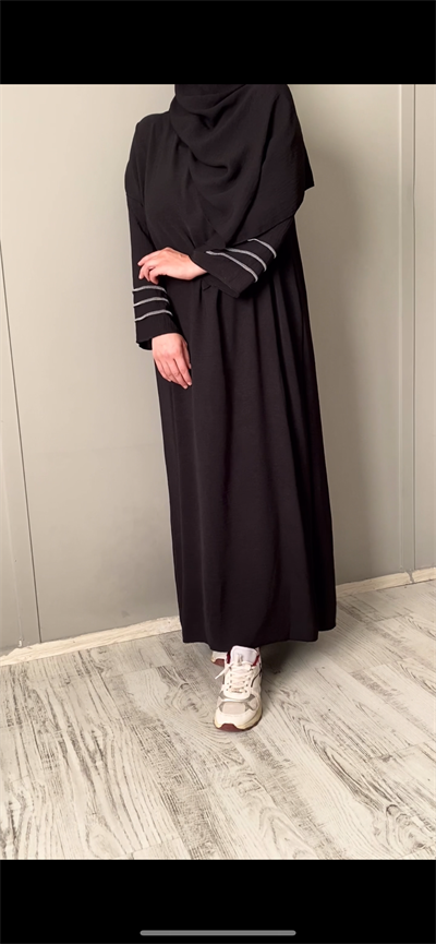 kolları dikiş detaylı siyah rahat kalıp elbise ferace 