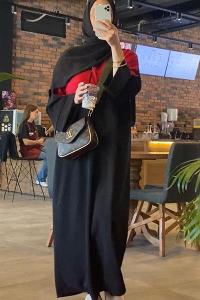 Rahat Kesim Kırmızı Siyah Elbise Ferace