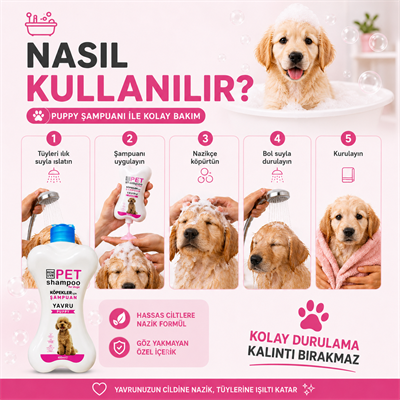  Puppy Yavru Köpek Şampuanı 400 ml | Hassas Ciltler İçin Nazik Temizlik | Parlak ve Yumuşak Tüy Etkisi