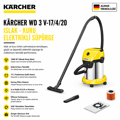 Kaercher WD 3 V-17/4/20 Islak - Kuru Elektrikli Süpürge