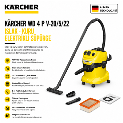 Kaercher WD 4 P V-20/5/22 Islak - Kuru Elektrikli Süpürge