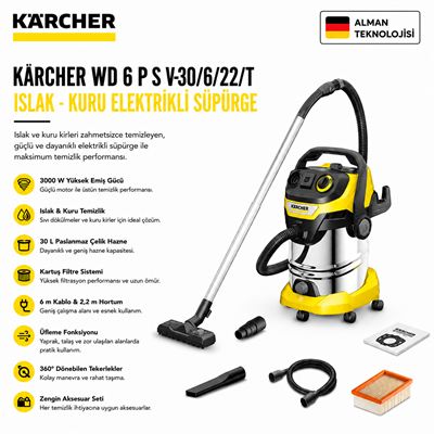 Kaercher WD 6 P S V-30/6/22/T Islak - Kuru Elektrikli Süpürge