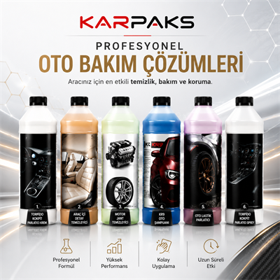 Karpaks Auto Series Profesyonel Oto Bakım Seti – Torpido Parlatıcı, Araç İçi Detay Temizleyici, KR9 Oto Şampuanı, Lastik Parlatıcı