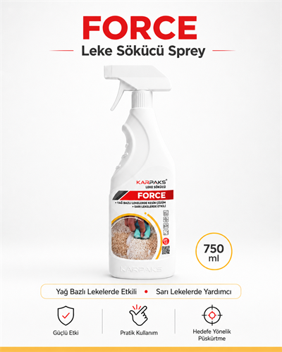 Karpaks Force Leke Sökücü Sprey 750 ml Halı Koltuk Kumaş Araç İçi Yağ ve Sarı Leke Temizleyici