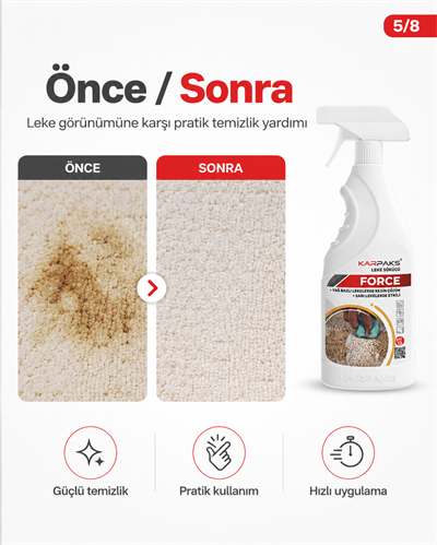 Karpaks Force Leke Sökücü Sprey 750 ml Halı Koltuk Kumaş Araç İçi Yağ ve Sarı Leke Temizleyici