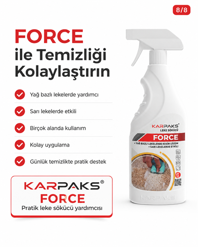 Karpaks Force Leke Sökücü Sprey 750 ml Halı Koltuk Kumaş Araç İçi Yağ ve Sarı Leke Temizleyici