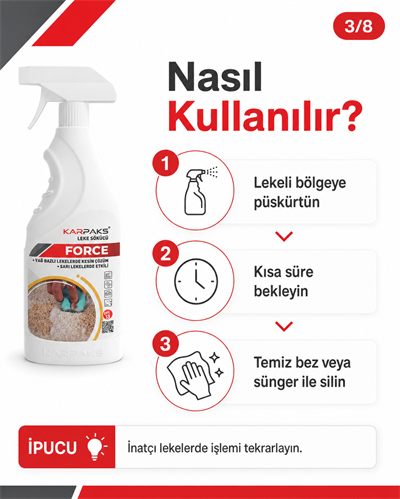 Karpaks Force Leke Sökücü Sprey 750 ml Halı Koltuk Kumaş Araç İçi Yağ ve Sarı Leke Temizleyici