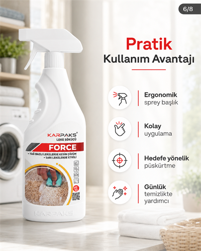 Karpaks Force Leke Sökücü Sprey 750 ml Halı Koltuk Kumaş Araç İçi Yağ ve Sarı Leke Temizleyici