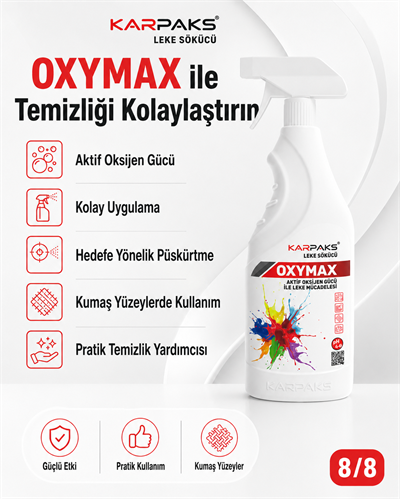 Karpaks Oxymax Leke Sökücü Sprey 750 ml Aktif Oksijen Gücü Halı Koltuk Kumaş Araç İçi Döşeme Temizleyici