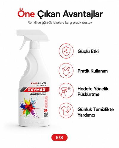 Karpaks Oxymax Leke Sökücü Sprey 750 ml Aktif Oksijen Gücü Halı Koltuk Kumaş Araç İçi Döşeme Temizleyici