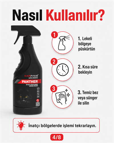 Karpaks Panther Siyah Leke Sökücü Sprey 750 ml Halı Koltuk Kumaş Araç İçi Döşeme Leke Temizleyici