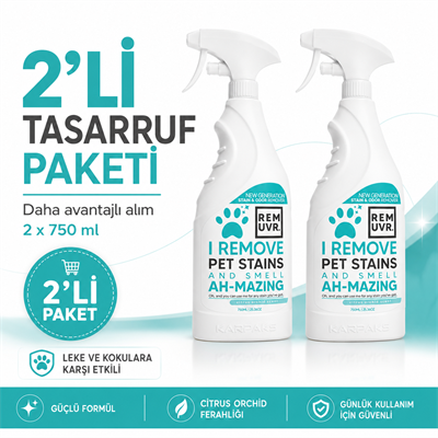 REMUVR Evcil Hayvan Leke ve Koku Giderici Sprey 2'li Paket 2 x 750 ml – Kedi Köpek İdrar Lekesi Temizleyici