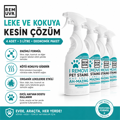 REMUVR Evcil Hayvan Leke ve Koku Giderici Sprey 3'lü Paket 3 x 750 ml – Kedi Köpek İdrar Lekesi Temizleyici