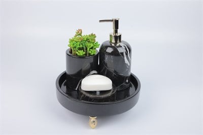 2İn Enginarlı 4Lü Set Banyo Takımı Siyah-Gold