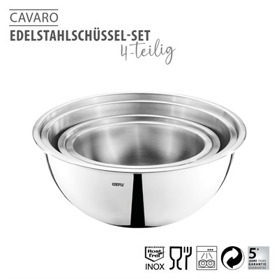 Gefu Cavaro Paslanmaz Çelik Kase Seti 4 Parça 1 L - 1,5 L - 2,7 L - 3,5 L