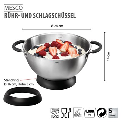 Gefu Mesco Halka Tabanlı Paslanmaz Çelik Karıştırma Kabı, Ø 24 Cm - 4 L