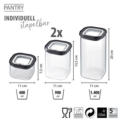Gefu Pantry 4lü Erzakk Saklama Kabı 400 Ml, 2x900 Ml, 1400 Ml