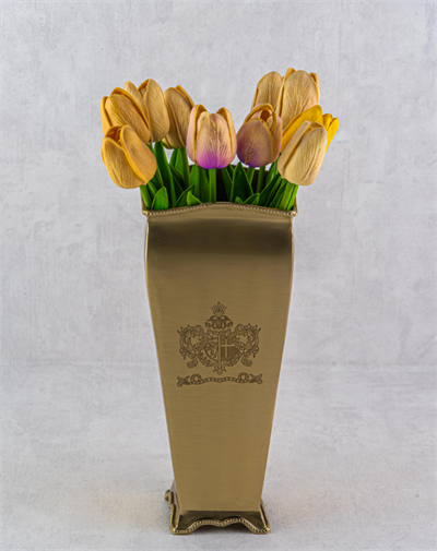 Lmd Engrave Kare Gold Vazo 11X11X26Cm