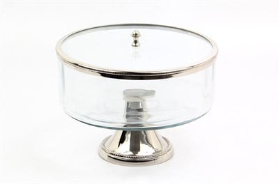Lmd Optık Cam Ayaklı Buyuk Nıkel Kavanoz 26,5x26,5x22,5 Cm