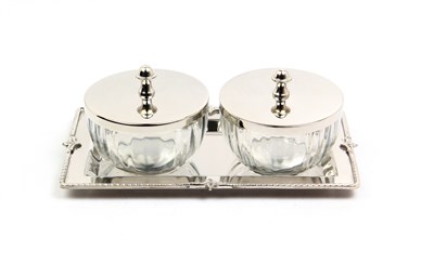 Lmd Optık Cam Tepsılı 2lı Nıkel Baharatlık 13x23,5x9,5 Cm