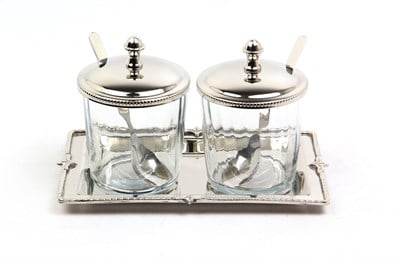 Lmd Optık Cam Tepsılı 2lı Nıkel Kavanoz Setı 12,5x21x13 Cm