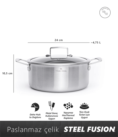 Maxx Doria Steel Fusion 24 Cm Derin Tencere Pa3019