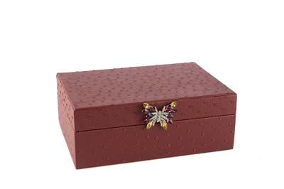 Mikasa Bordo Kelebek Kulplu Deri Kutu 25X18X9Cm