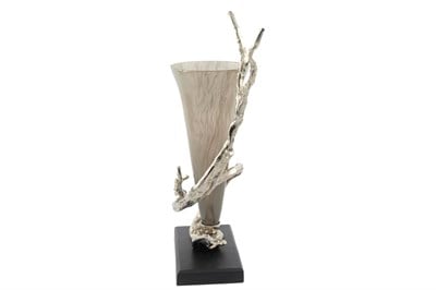 Mikasa Curly Gümüş Metalli Cam Vazo 26x14x57cm