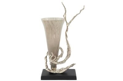 Mikasa Curly Gümüş Metalli Cam Vazo 26x14x57cm