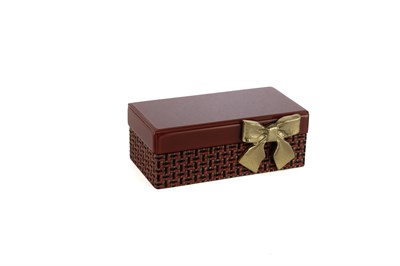 Mikasa Kırmızı Gold Fiyonklu Kumaş Cam Kutu 21x12x8cm