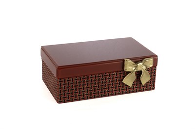 Mikasa Kırmızı Gold Fiyonklu Kumaş Cam Kutu 26x17x10cm