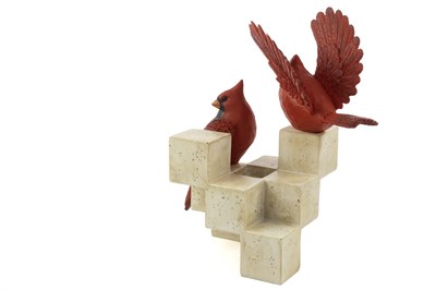 Mikasa Kırmızı Kuşlu Dek Resin Traverten Obje 30x25cm