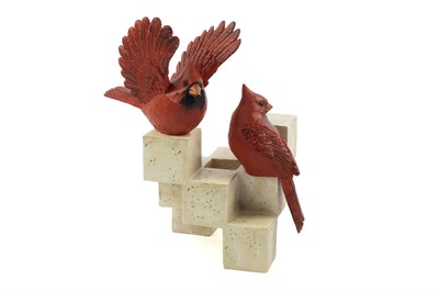 Mikasa Kırmızı Kuşlu Dek Resin Traverten Obje 30x25cm