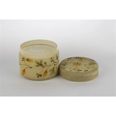 Mikasa Krem Kadife Çiçekli Cam Mum Bergamot 11X19Cm
