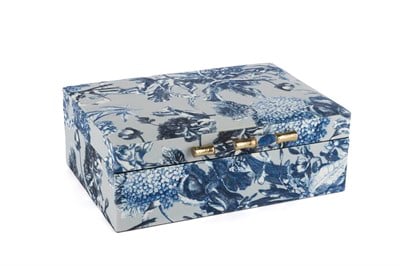 Mikasa Lacivert Çiçek Kumaşlı Gold Kulplu Kutu 30x22x11cm