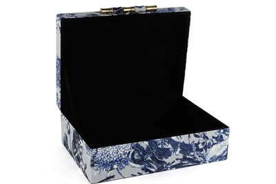 Mikasa Lacivert Çiçek Kumaşlı Gold Kulplu Kutu 30x22x11cm