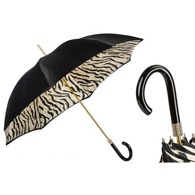 Pasotti Siyah Kaplan Çizgili Çift Kat Kumaş Unisex Şemsiye 93 Cm
