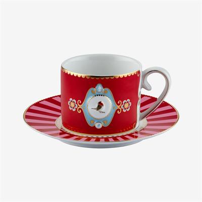 Pıp Studıo Love Birds Kırmızı/Pembe Madalyon Desenli Kuşlu Kahve Fincanı 125 Ml