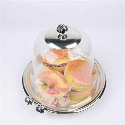 Select Dt Cake Stand Wıth Glass Cover Beyaz Taş -Siyah Taş