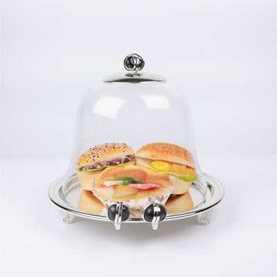 Select Dt Cake Stand Wıth Glass Cover Beyaz Taş -Siyah Taş
