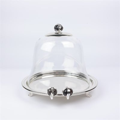 Select Dt Cake Stand Wıth Glass Cover Beyaz Taş -Siyah Taş