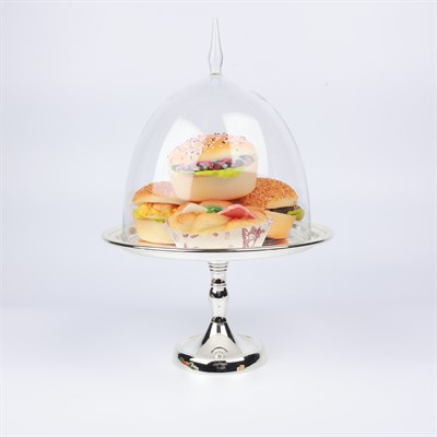 Select Gümüş Cam Kapaklı Ayaklı Pastalık