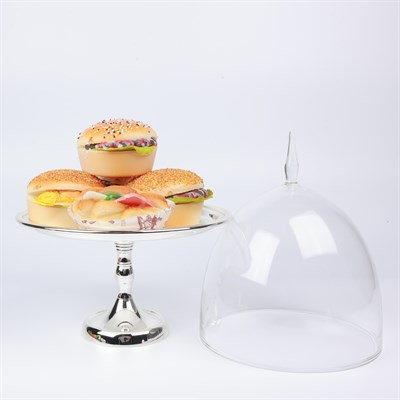 Select Gümüş Cam Kapaklı Ayaklı Pastalık