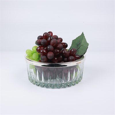 Select Gümüş Yayvan Kesme Cam Kase 19*8