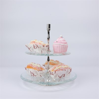 Select Gumus Yuv.2 Katlı Cam Pastalık 20 Cm 25 Cm