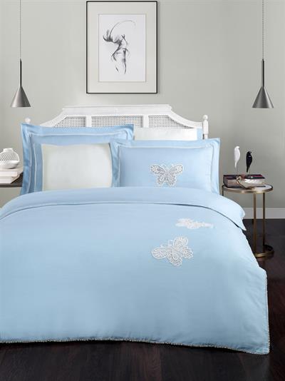 Silkarea/Butterfly Ekru-Mavi V1 Nevresim Takımı