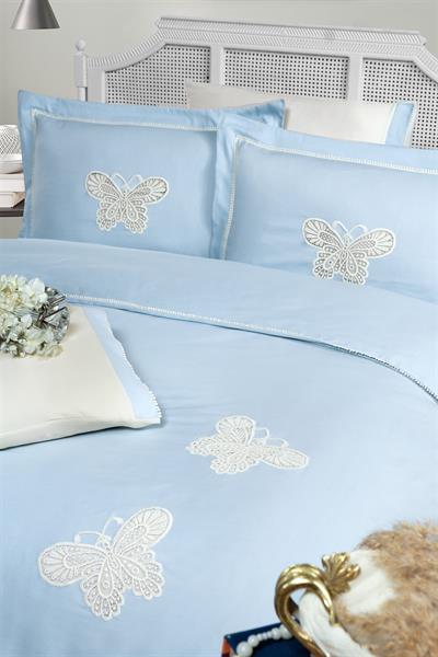 Silkarea/Butterfly Ekru-Mavi V1 Nevresim Takımı
