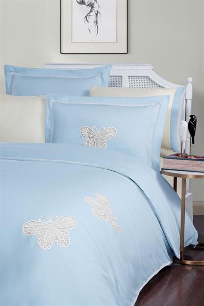 Silkarea/Butterfly Ekru-Mavi V1 Nevresim Takımı