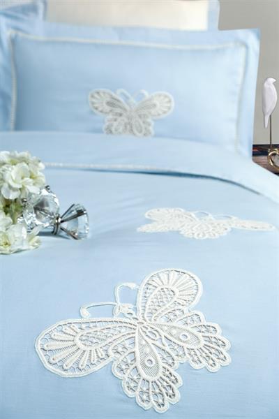 Silkarea/Butterfly Ekru-Mavi V1 Nevresim Takımı
