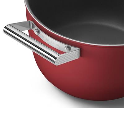 Smeg Cookware 50S Style Kırmızı Tencere Cam Kapaklı 26 Cm, 4.5Mm Taban Kalınlığı, 7,6 Lt